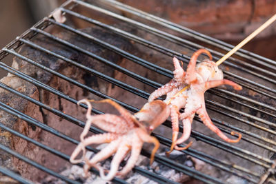 Close-up of meat on barbecue grill