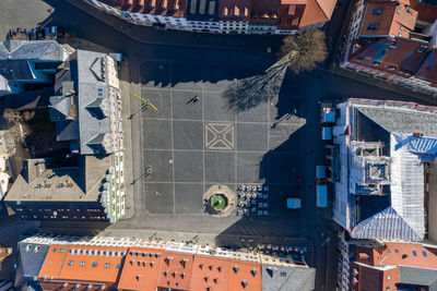 High angle view of buildings in city