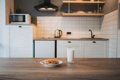 View of breakfast on table at home