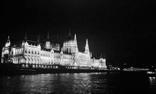 Illuminated hungarian parliament building at night