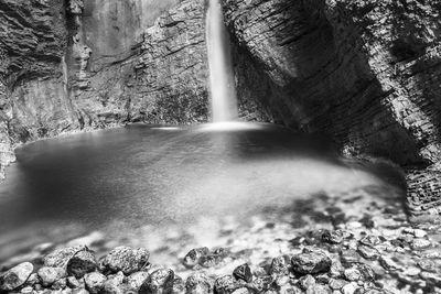 Kozjak waterfall. black and white. caporetto, slovenia.