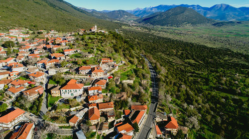 High angle view of buildings in town