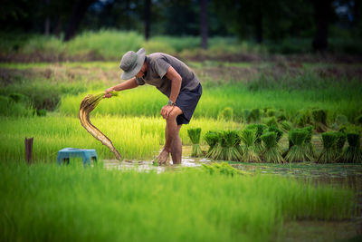 Man working on field