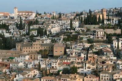 High angle view of buildings in city