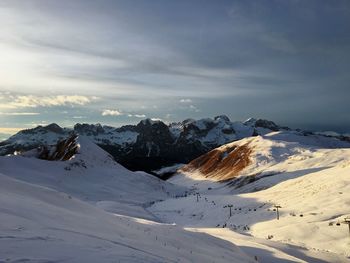 Scenic view of snow covered mountains against sky