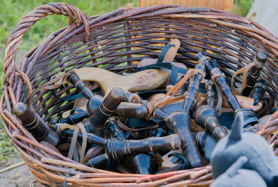 Close-up of rusty wicker basket