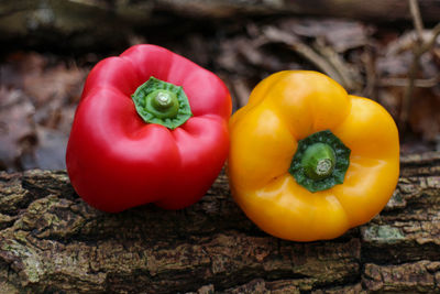 Close-up of bell peppers on stone