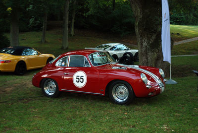 Vintage car on field