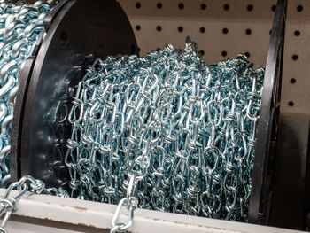 High angle view of machine in container