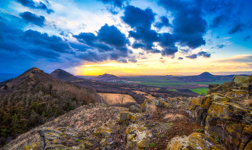 Aerial view of landscape against cloudy sky