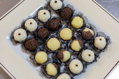 High angle view of food in plate