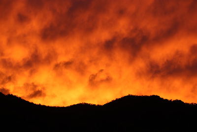 Silhouette of mountain range at sunset