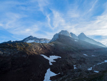 Scenic view of snow covered mountains against sky