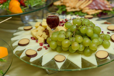 Close-up of fruits in plate on table