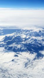 Aerial view of snowcapped mountains against sky