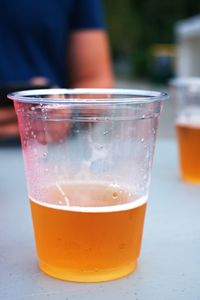 Close-up of beer in glass on table