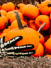 High angle view of pumpkins for sale at market