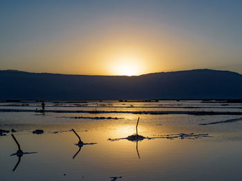 Scenic view of lake against sky during sunset