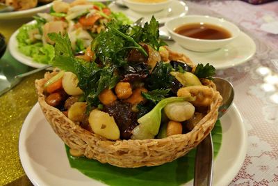 High angle view of meal served in plate