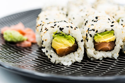 Close-up of sushi served in plate