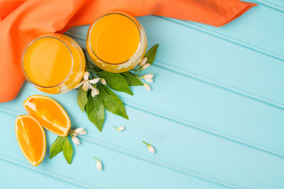 Directly above shot of orange slices on table