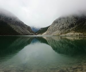Scenic view of lake with mountains in background