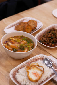 High angle view of food on table