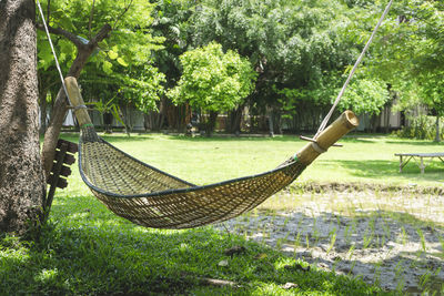 View of empty swing in park