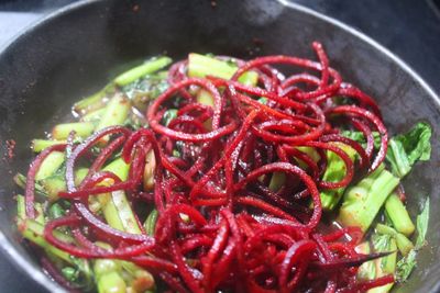 Close-up of red chili peppers in plate