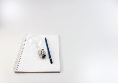 High angle view of pen on white background