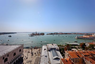 Scenic view of sea against clear blue sky