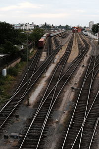 High angle view of train against sky