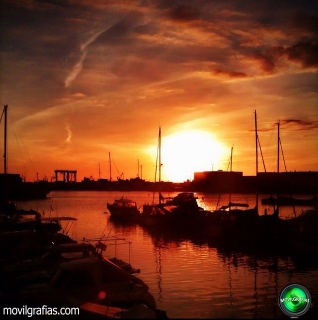 sunset, nautical vessel, transportation, mode of transport, water, boat, moored, orange color, sun, mast, sky, reflection, sea, scenics, cloud - sky, beauty in nature, tranquility, harbor, silhouette, sailboat