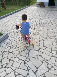 High angle view of boy playing