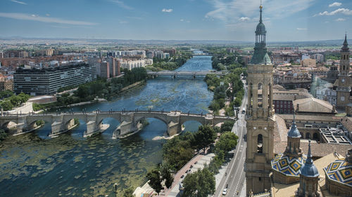 High angle view of buildings in city