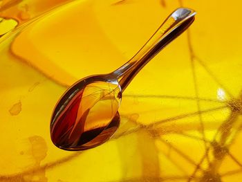 High angle view of drink on glass table