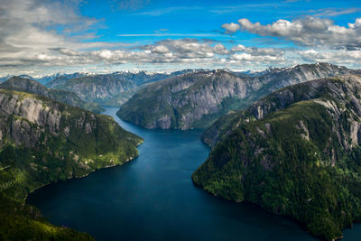 Scenic view of mountains against cloudy sky