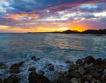 Scenic view of sea against sky during sunset