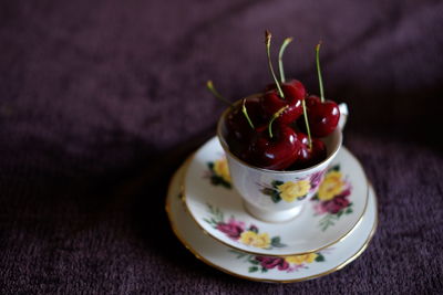 Close-up of dessert served on table