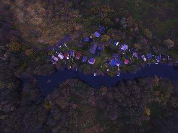 High angle view of illuminated water at night