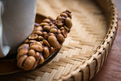 High angle view of coffee beans on table