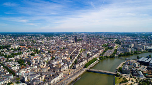 High angle view of cityscape against sky