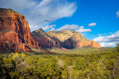 Rock formations on landscape against sky