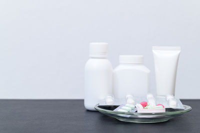 Close-up of glasses on table