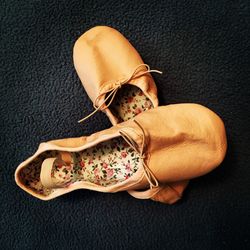 High angle view of ballet shoes