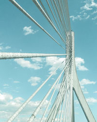 Low angle view of suspension bridge against sky