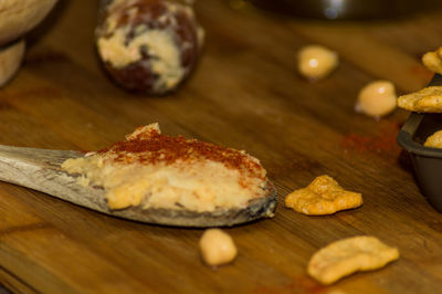 High angle view of bread on cutting board