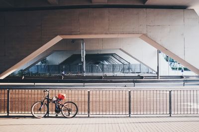 Bicycle parked in front of building