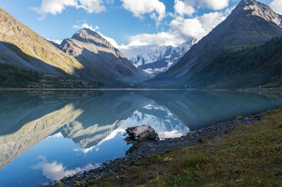 Panoramic view of lake and mountains against sky