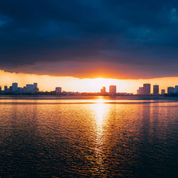 View of city at sunset